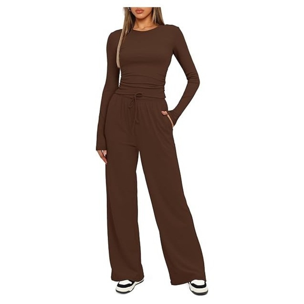 MSRP‎ $49 Darong Women's XS Coffee 2 Piece Outfits Lounge Sets Long Sleeve Tops